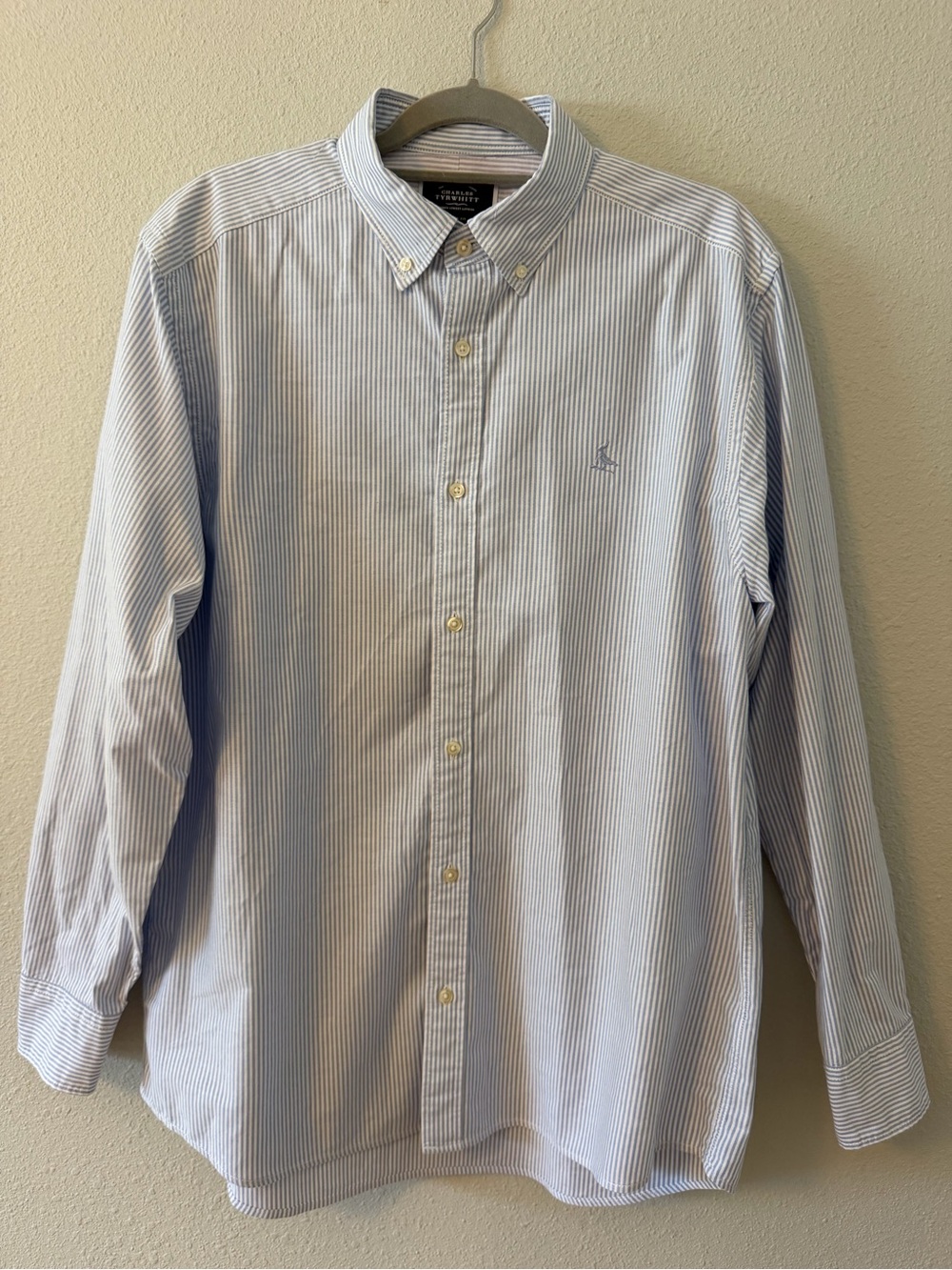 Charles Tyrwhitt Men’s Light Blue and White Pinstripe Dress Shirt